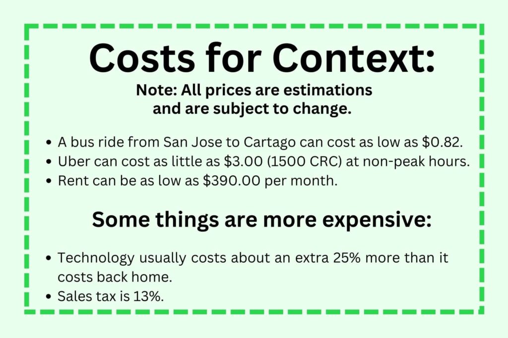 Cost comparisons for transportation, technology, rent, and sales tax.